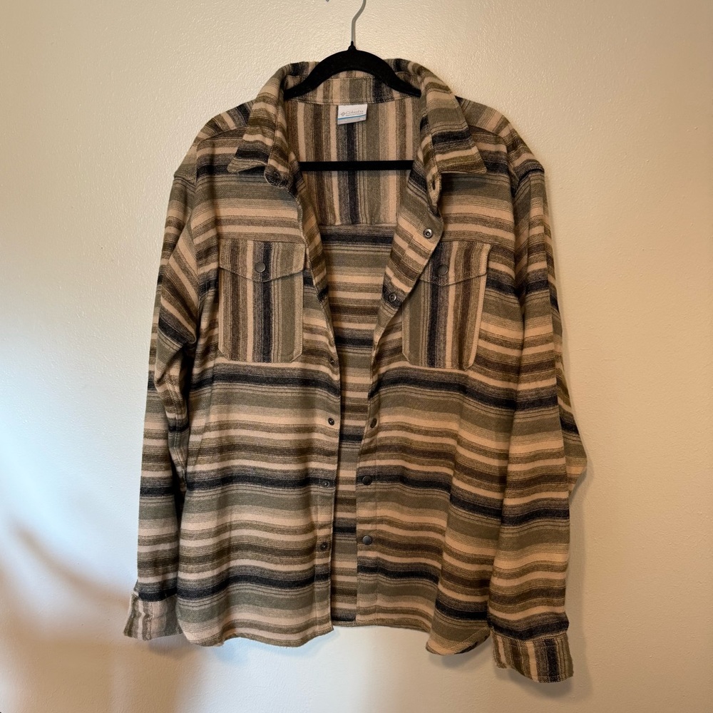 Columbia Men's Striped Casual Button Down Shirt - Brown and Tan